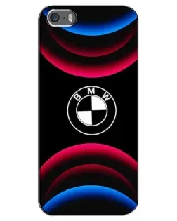 Чехол для iPhone 5 / 5s / SE с картинкой «Логотип BMW и неоновые дуги»