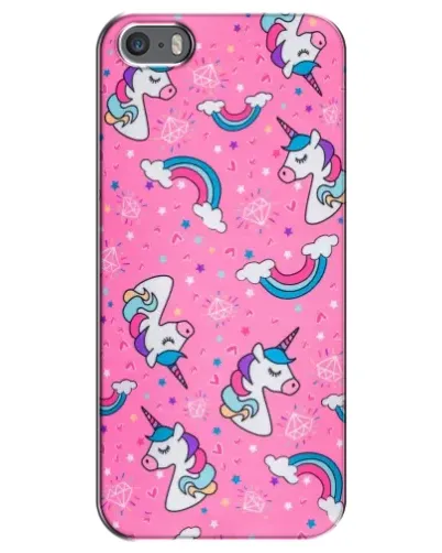 Чехол для iPhone 5 / 5s / SE с картинкой «Unicorn паттерн розовый»