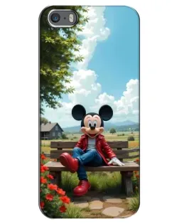 Чехол для iPhone 5 / 5s / SE с картинкой «Микки на скамейке»