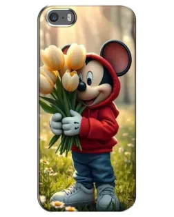 Чехол для iPhone 5 / 5s / SE с картинкой «Микки с тюльпанами»