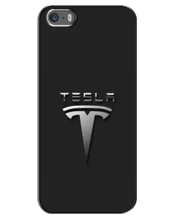 Чохол для iPhone 5 / 5s / SE з картинкою «Сталевий логотип Tesla»