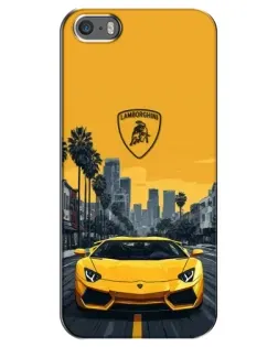 Чехол для iPhone 5 / 5s / SE с картинкой «Желтый Lamborghini город»