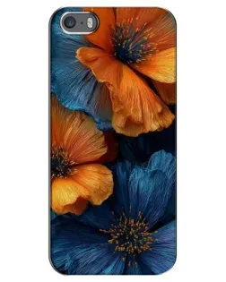 Чохол для iPhone 5 / 5s / SE з картинкою «Яскрава синьо-помаранчева флора»