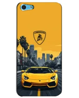 Чохол для iPhone 5c з картинкою «Жовтий Lamborghini місто»