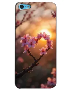 Чохол для iPhone 5c з картинкою «Рожевий цвіт  сердечко на тлі заходу»