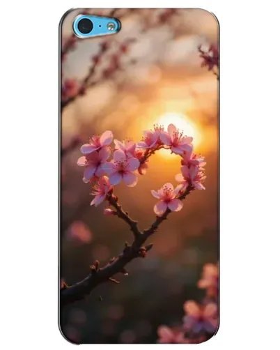 Чохол для iPhone 5c з картинкою «Рожевий цвіт  сердечко на тлі заходу»