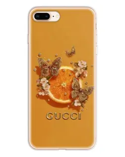 Чехол для iPhone 8 Plus с картинкой «Gucci — золотые бабочки»