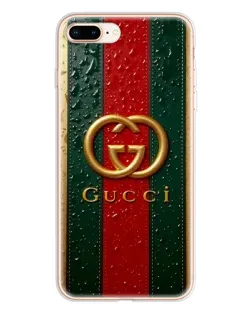 Чехол для iPhone 8 Plus с картинкой «Gucci — фирменная полоса и золото»