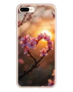 Чохол для iPhone 8 Plus з картинкою «Рожевий цвіт  сердечко на тлі заходу»