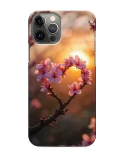 Чохол для iPhone 11 Pro з картинкою «Рожевий цвіт  сердечко на тлі заходу»