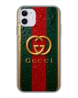 Чохол для iPhone 11 з картинкою «Gucci — фірмова смуга та золото»