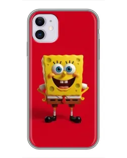 Чохол для iPhone 11 з картинкою «Спанч Боб на червоному»