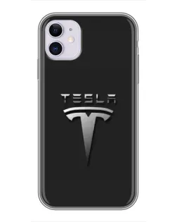 Чехол для iPhone 11 с картинкой «Стальной логотип Tesla»
