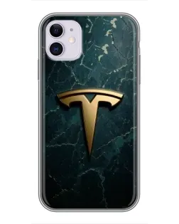 Чехол для iPhone 11 с картинкой «Мраморная Tesla Gold»