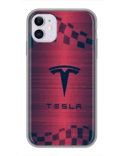 Чехол для iPhone 11 с картинкой «Тесла красный карбон»