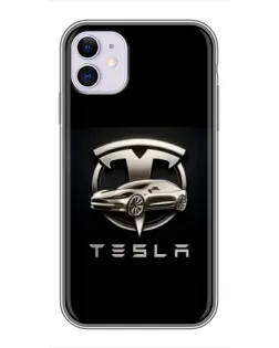 Чехол для iPhone 11 с картинкой «Tesla — серебристое авто»