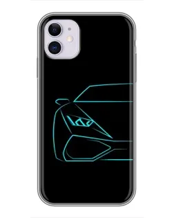 Чохол для iPhone 11 з картинкою «Блакитний силует Lamborghini»