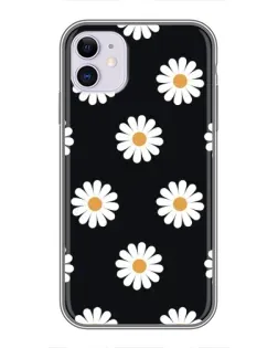 Чехол для iPhone 11 с картинкой «Ромашки на черном»