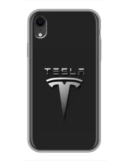 Чохол для iPhone Xr з картинкою «Сталевий логотип Tesla»