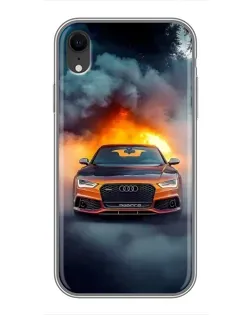 Чехол для iPhone Xr с картинкой «Audi в огненном дыму»