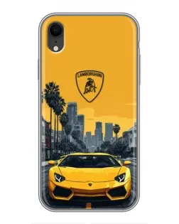 Чехол для iPhone Xr с картинкой «Желтый Lamborghini город»