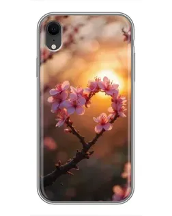 Чехол для iPhone Xr с картинкой «Розовый цвет сердце на фоне заката»