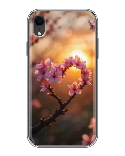 Чехол для iPhone Xr с картинкой «Розовый цвет сердце на фоне заката»