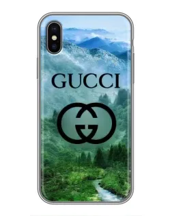 Чехол для iPhone Xs с картинкой «Gucci — горный пейзаж»