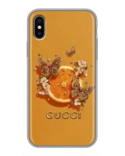 Чохол для iPhone Xs з картинкою «Gucci — золоті метелики»
