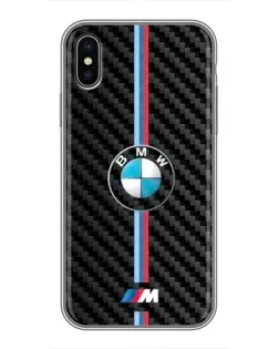 Чехол для iPhone Xs с картинкой «Эмблема BMW и карбон»