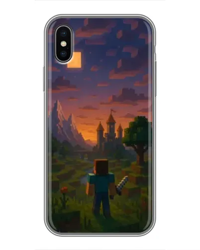 Чехол для iPhone Xs с картинкой «Стив у башни» Чехол для iPhone Xs с картинкой «Стив у башни»