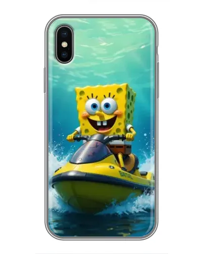 Чехол для iPhone Xs с картинкой «Спанч Боб на гидроцикле»