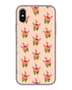 Чехол для iPhone Xs с картинкой «Патрик Стар паттерн»
