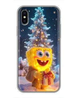 Чехол для iPhone Xs с картинкой «Рождественский Спанч Боб»