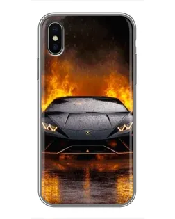 Чехол для iPhone Xs с картинкой «Lamborghini в огне»