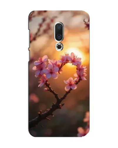 Чохол для Meizu 16 Plus з картинкою «Рожевий цвіт  сердечко на тлі заходу»