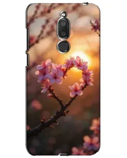 Чохол для Meizu M6T (Meilan 6T) з картинкою «Рожевий цвіт  сердечко на тлі заходу»