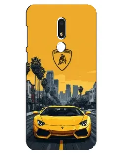 Чехол для Meizu M8 Lite с картинкой «Желтый Lamborghini город»