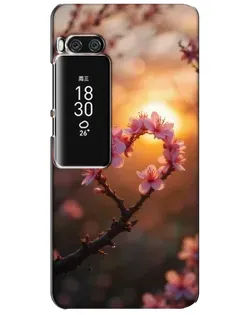 Чехол для Meizu Pro 7 Plus с картинкой «Розовый цвет сердце на фоне заката»