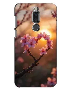 Чехол для Meizu X8 с картинкой «Розовый цвет сердце на фоне заката»