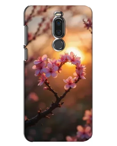 Чехол для Meizu X8 с картинкой «Розовый цвет сердце на фоне заката»