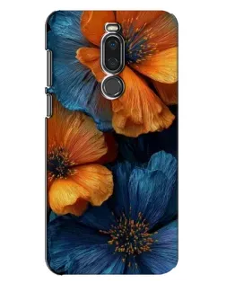 Чехол для Meizu X8 с картинкой «Яркая сине-оранжевая флора»