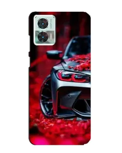 Чехол для Motorola Edge 30 Neo с картинкой «Спортивная BMW и цветы»