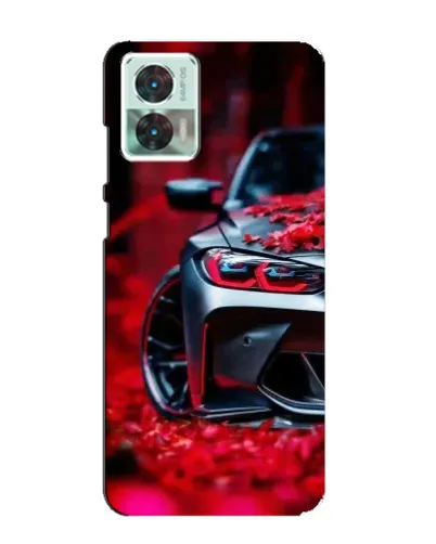 Чехол для Motorola Edge 30 Neo с картинкой «Спортивная BMW и цветы»