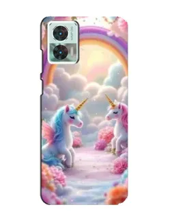 Чехол для Motorola Edge 30 Neo с картинкой «Радуга и единороги»