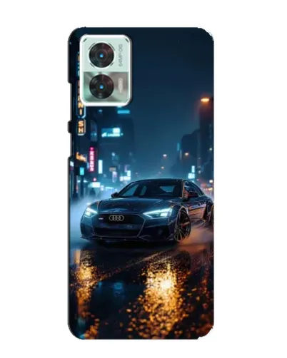 Чехол для Motorola Edge 30 Neo с картинкой «Ночной город и Audi»