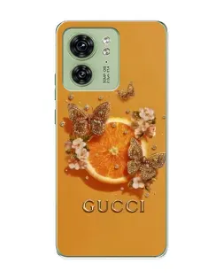 Чехол для Motorola Edge 40 с картинкой «Gucci — золотые бабочки»