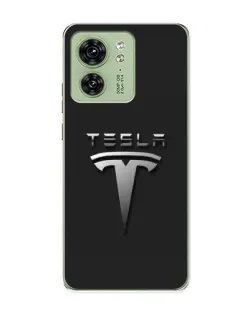 Чохол для Motorola Edge 40 з картинкою «Сталевий логотип Tesla»