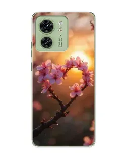 Чехол для Motorola Edge 40 с картинкой «Розовый цвет сердце на фоне заката»