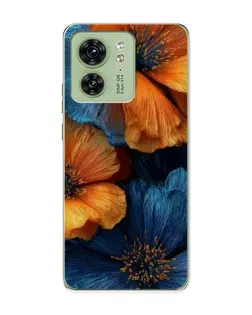 Чехол для Motorola Edge 40 с картинкой «Яркая сине-оранжевая флора»